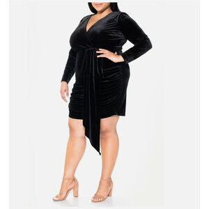 Alexia Admor Plus Size 2X Juliana Draped Velvet Wrap V Neck Dress Black
